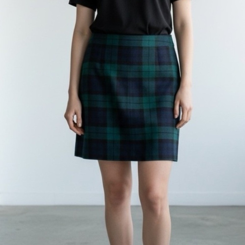 J.Crew Black Watch Plaid Wool Blend Mini Skirt Navy Green Tartan‎ Size 10 NWOT